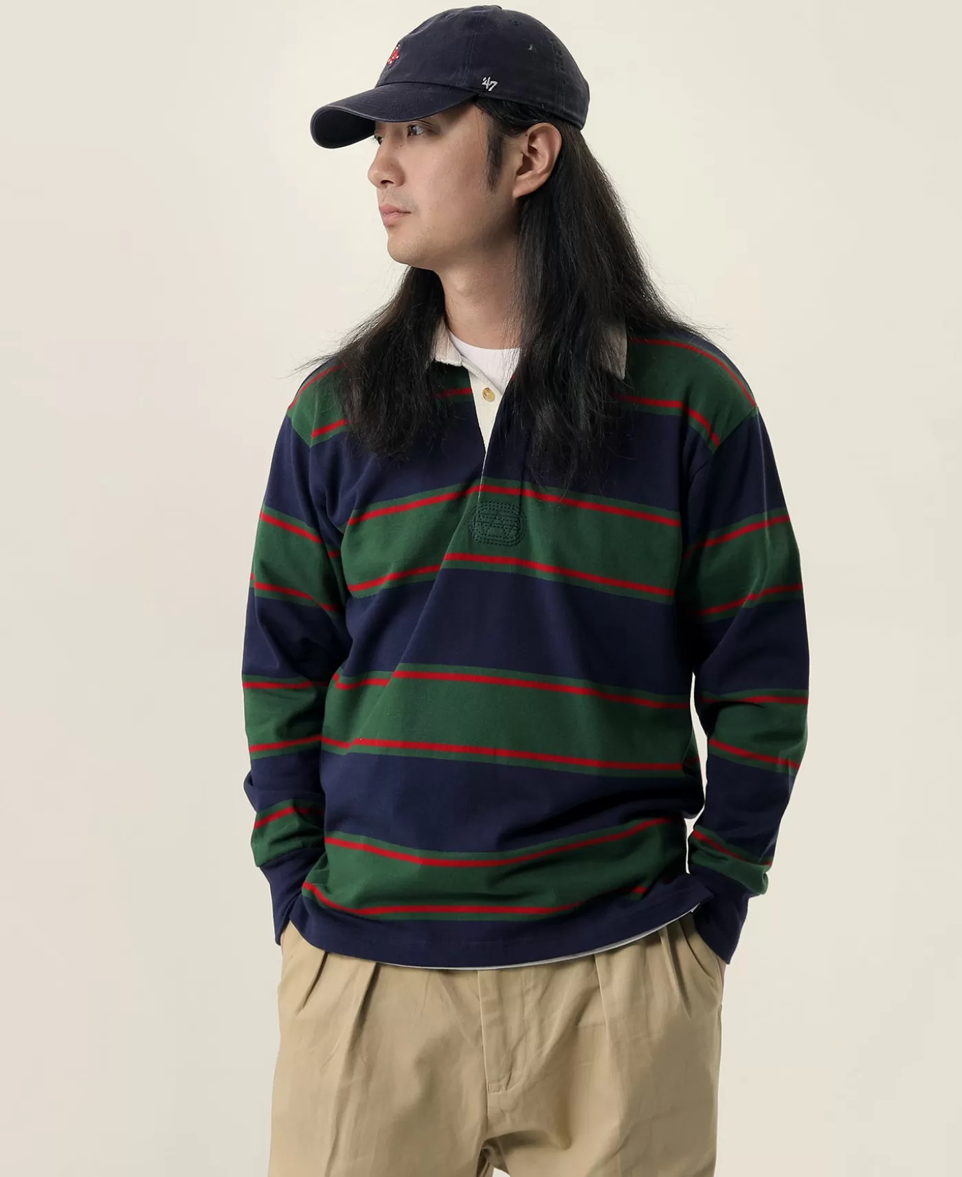 classic_fit_striped_jersey_rugby_shirt__greennavyred_2.webp Fashion Classic Fit Striped Jersey Rugby Shirt - Green/Navy/Red Long Sleeve T-Shirts