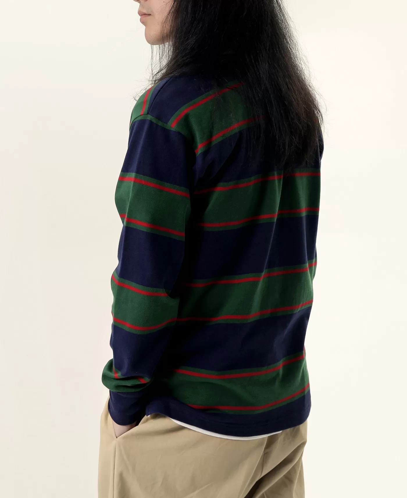 classic_fit_striped_jersey_rugby_shirt__greennavyred_5.webp Fashion Classic Fit Striped Jersey Rugby Shirt - Green/Navy/Red Long Sleeve T-Shirts