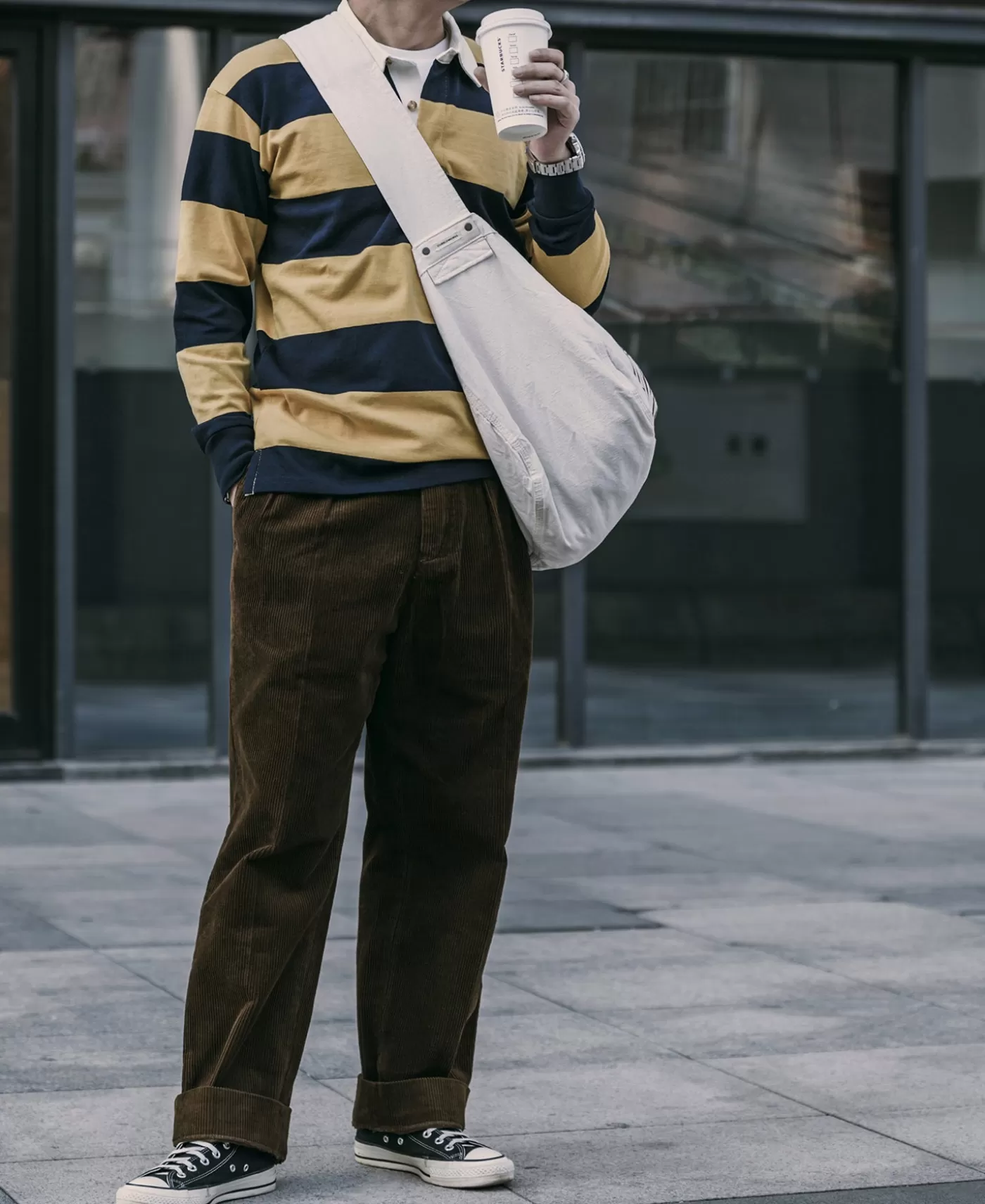 classic_fit_striped_jersey_rugby_shirt__yellownavy_4.webp Clearance Classic Fit Striped Jersey Rugby Shirt - Long Sleeve T-Shirts