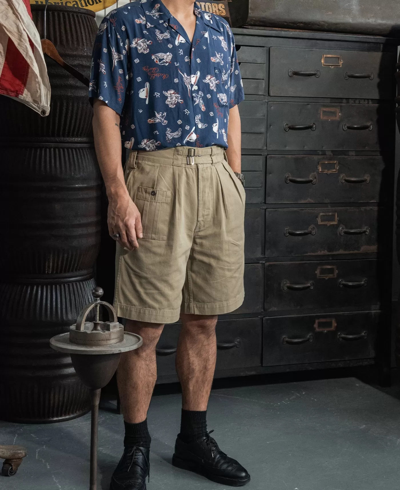 cowboy_symbols_pattern_cuban_collar_shirt__navy_5.webp Shop Cowboy Symbols Pattern Cuban Collar Shirt - Short Sleeve Shirts