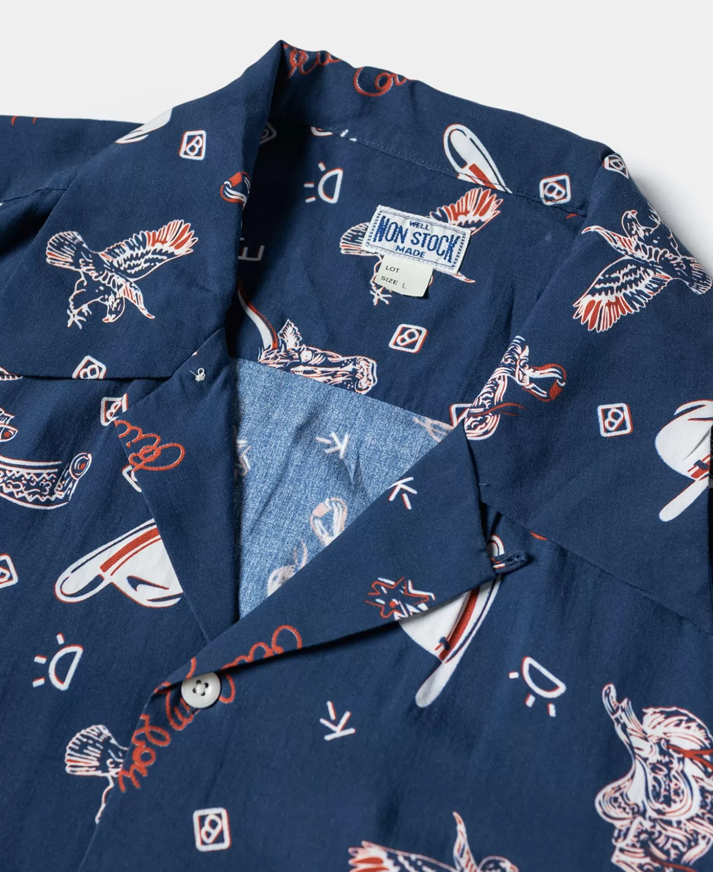 cowboy_symbols_pattern_cuban_collar_shirt__navy_6.webp Shop Cowboy Symbols Pattern Cuban Collar Shirt - Short Sleeve Shirts