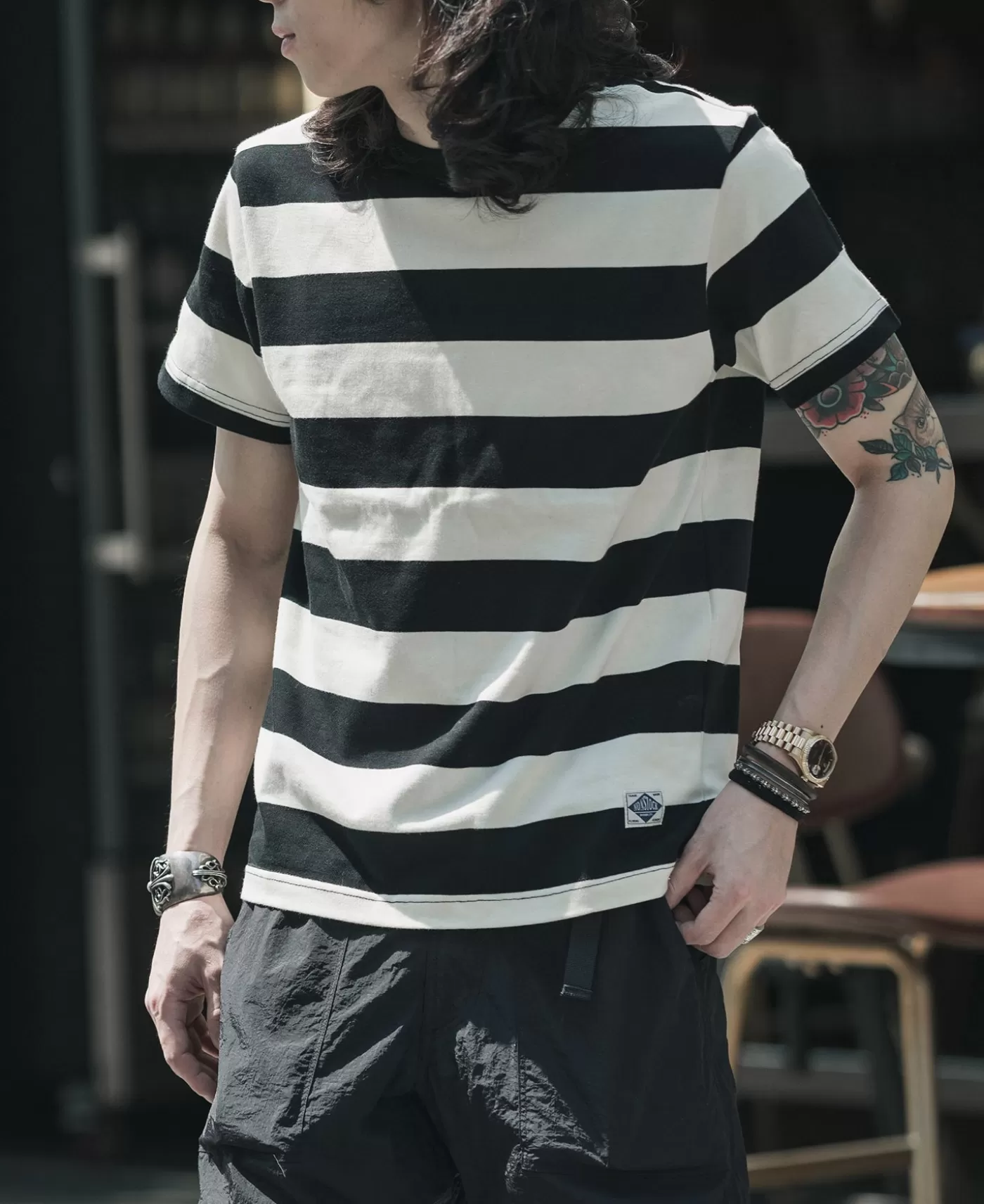 heavyweight_cotton_wide_striped_tshirt__blackwhite_6.webp Discount Heavyweight Cotton Wide Striped T-Shirt - Short Sleeve T-Shirts