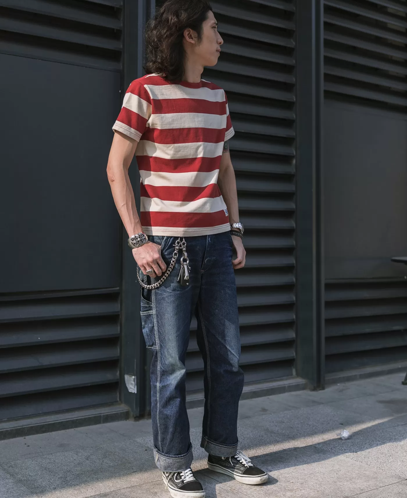 heavyweight_cotton_wide_striped_tshirt__redapricot_3.webp Cheap Heavyweight Cotton Wide Striped T-Shirt - Short Sleeve T-Shirts
