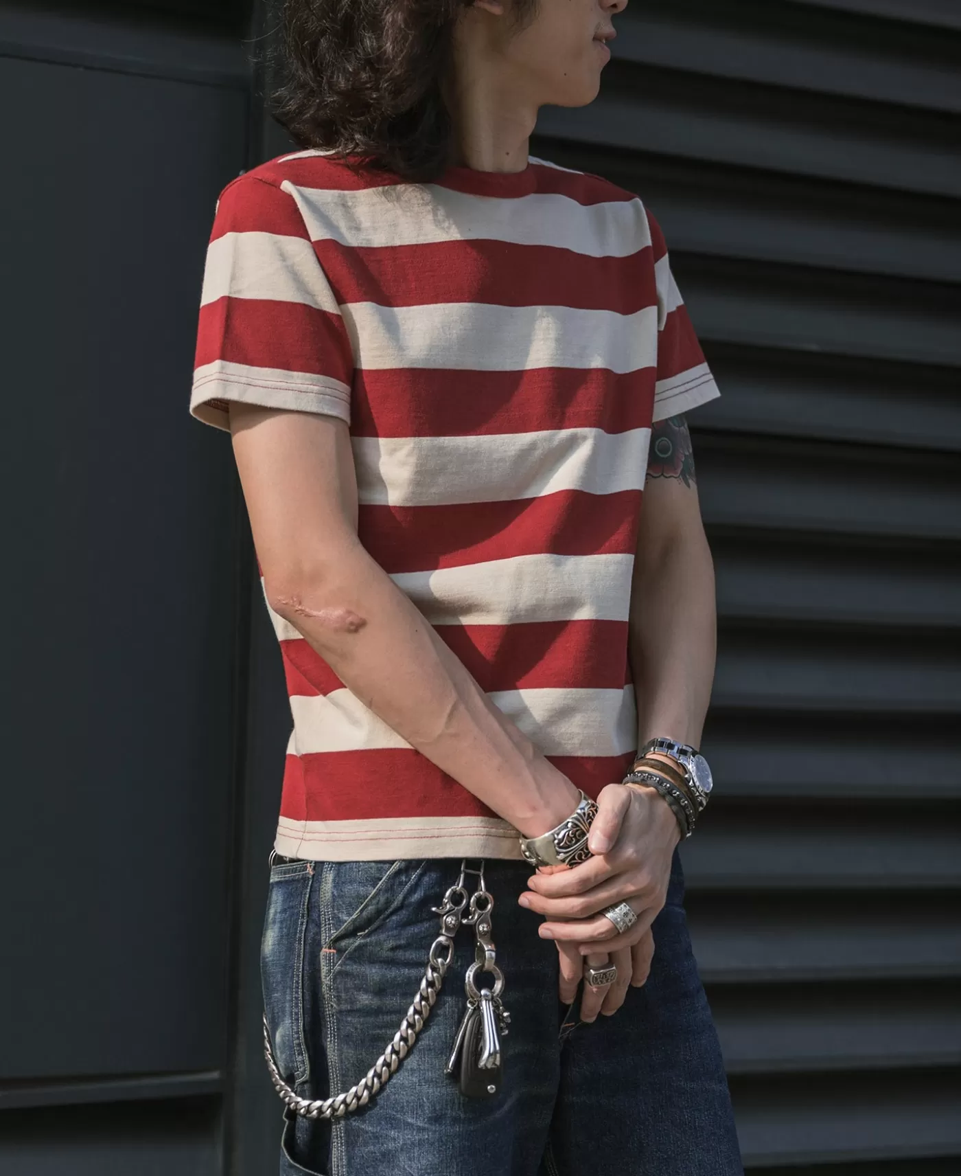 heavyweight_cotton_wide_striped_tshirt__redapricot_4.webp Cheap Heavyweight Cotton Wide Striped T-Shirt - Short Sleeve T-Shirts