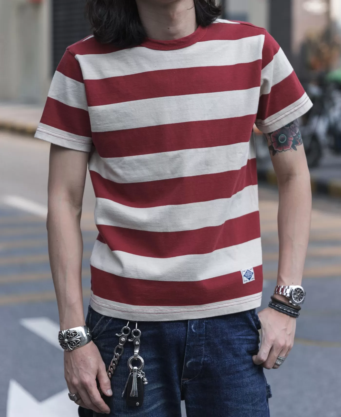 heavyweight_cotton_wide_striped_tshirt__redapricot_5.webp Cheap Heavyweight Cotton Wide Striped T-Shirt - Short Sleeve T-Shirts