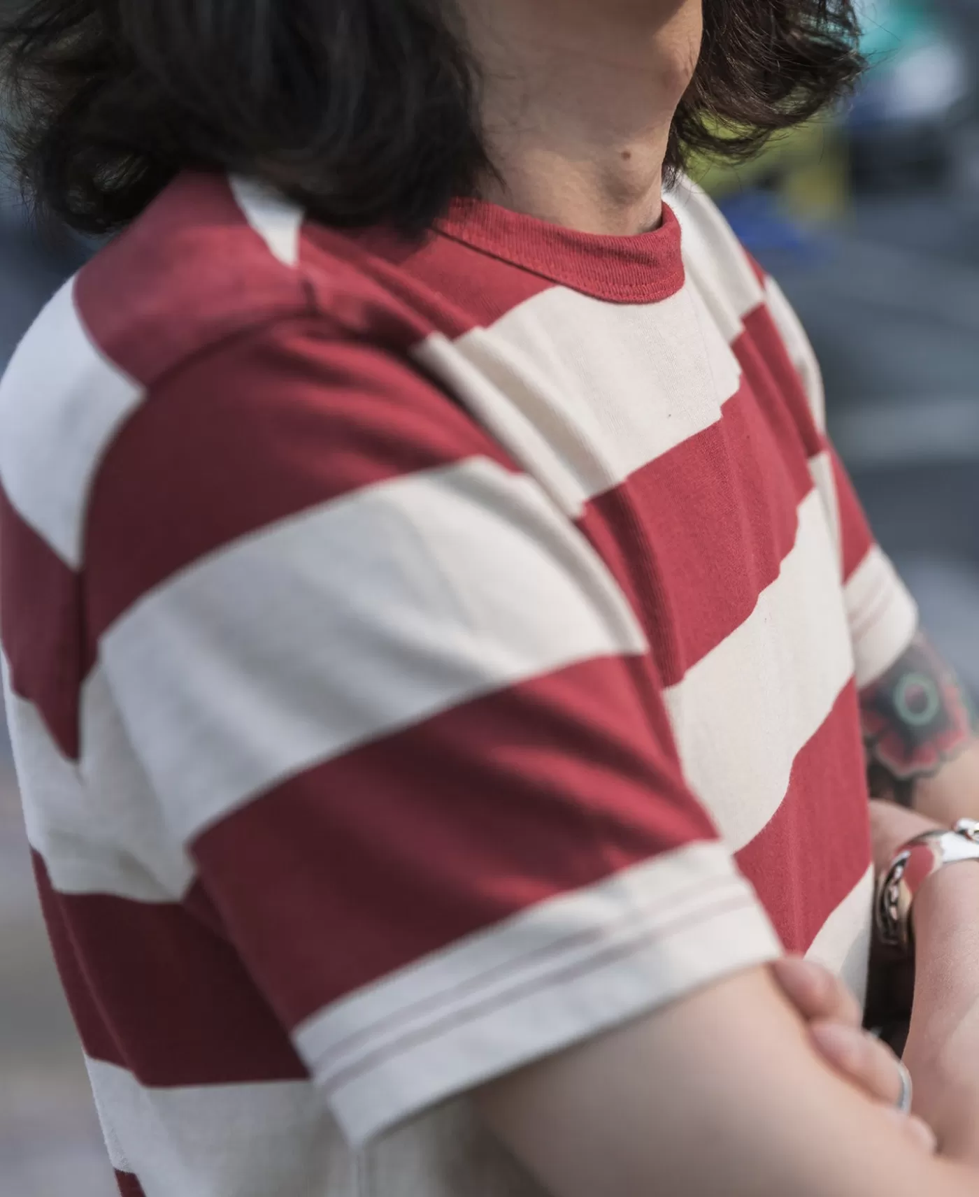 heavyweight_cotton_wide_striped_tshirt__redapricot_6.webp Cheap Heavyweight Cotton Wide Striped T-Shirt - Short Sleeve T-Shirts