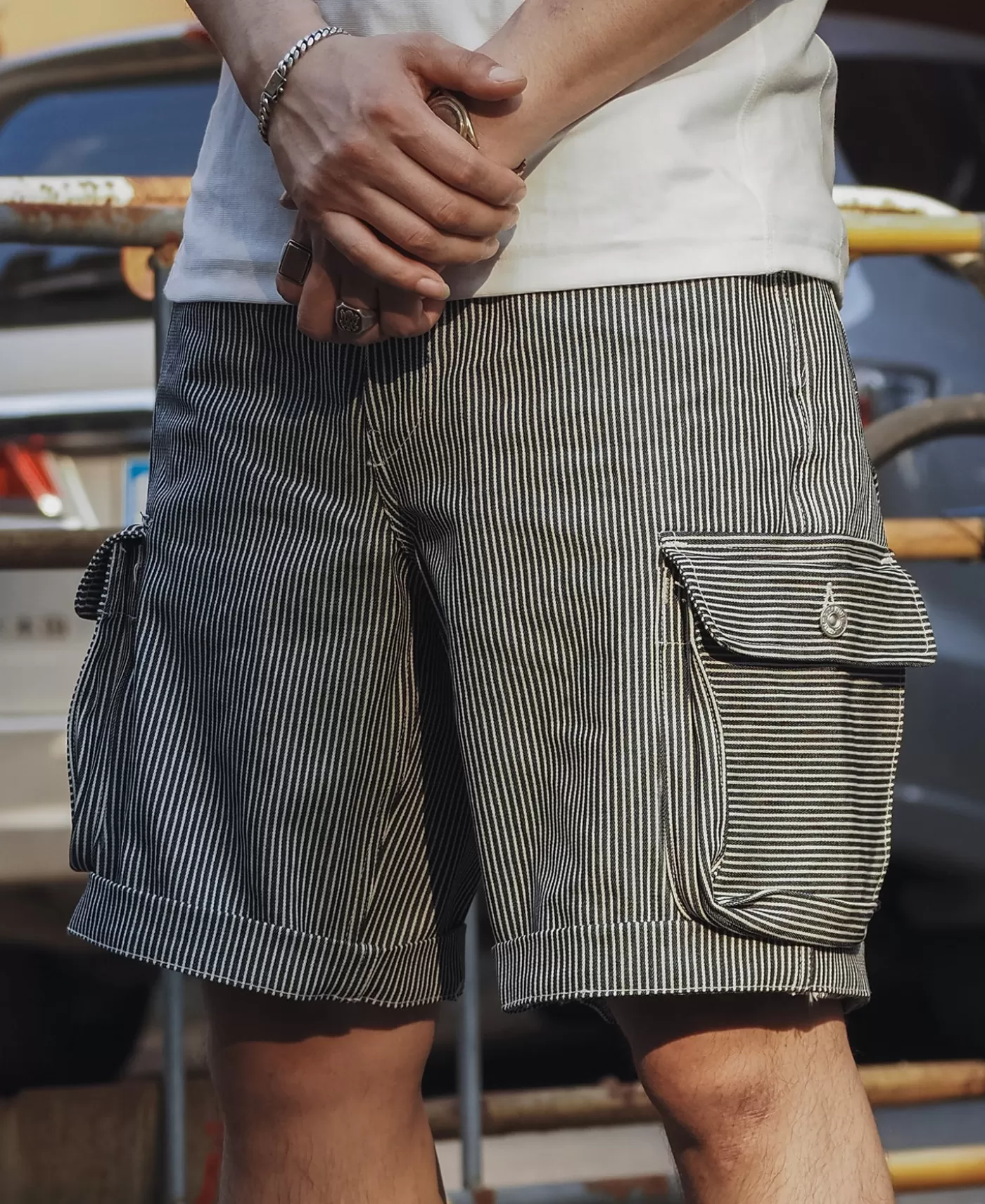 hickory_stripe_cotton_cargo_shorts_3.webp Best Sale Hickory Stripe Cotton Cargo Shorts Shorts