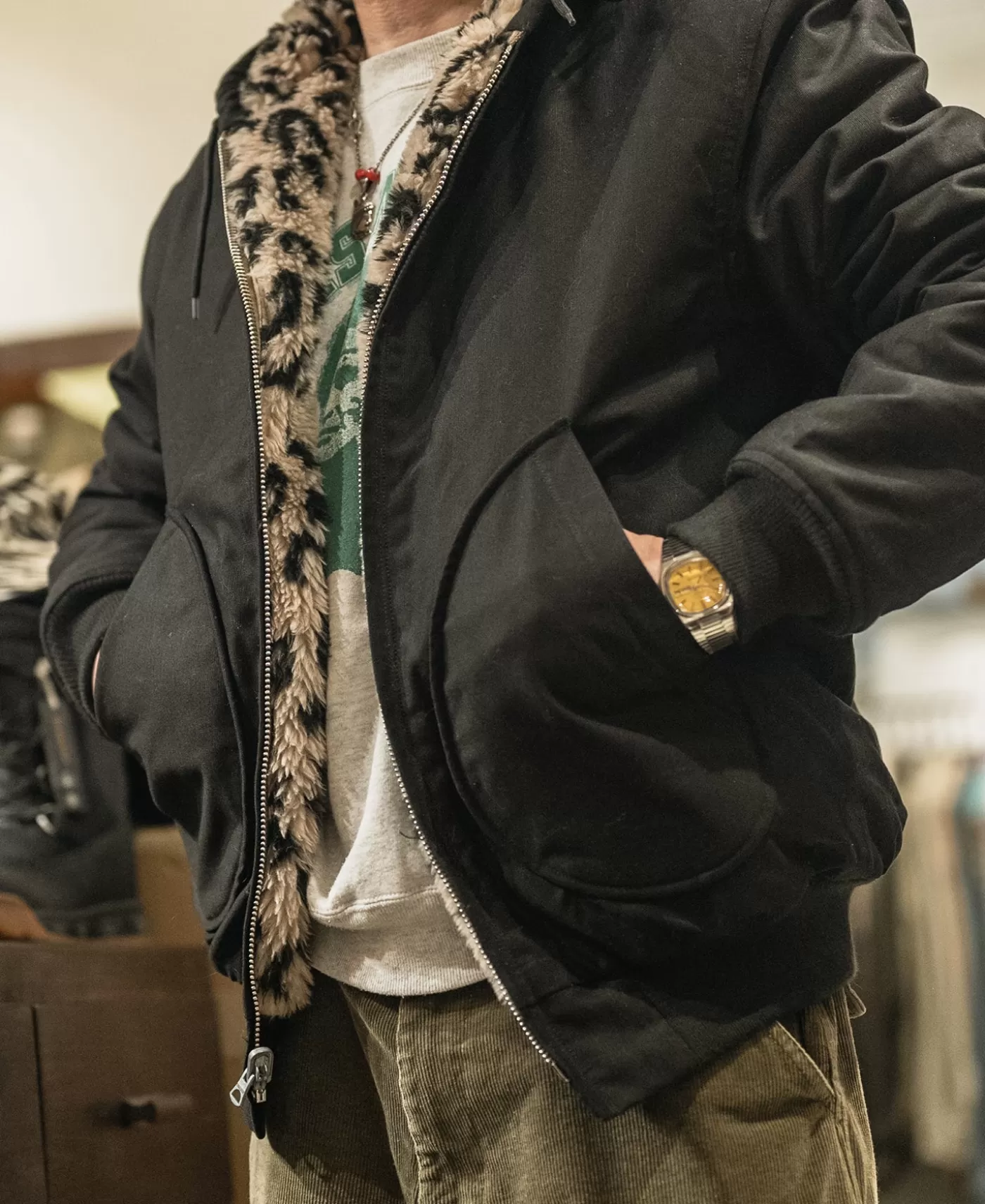 leopard_print_reversible_deck_jacket__black_2.webp Online Leopard Print Reversible Deck Jacket - Jackets & Coats