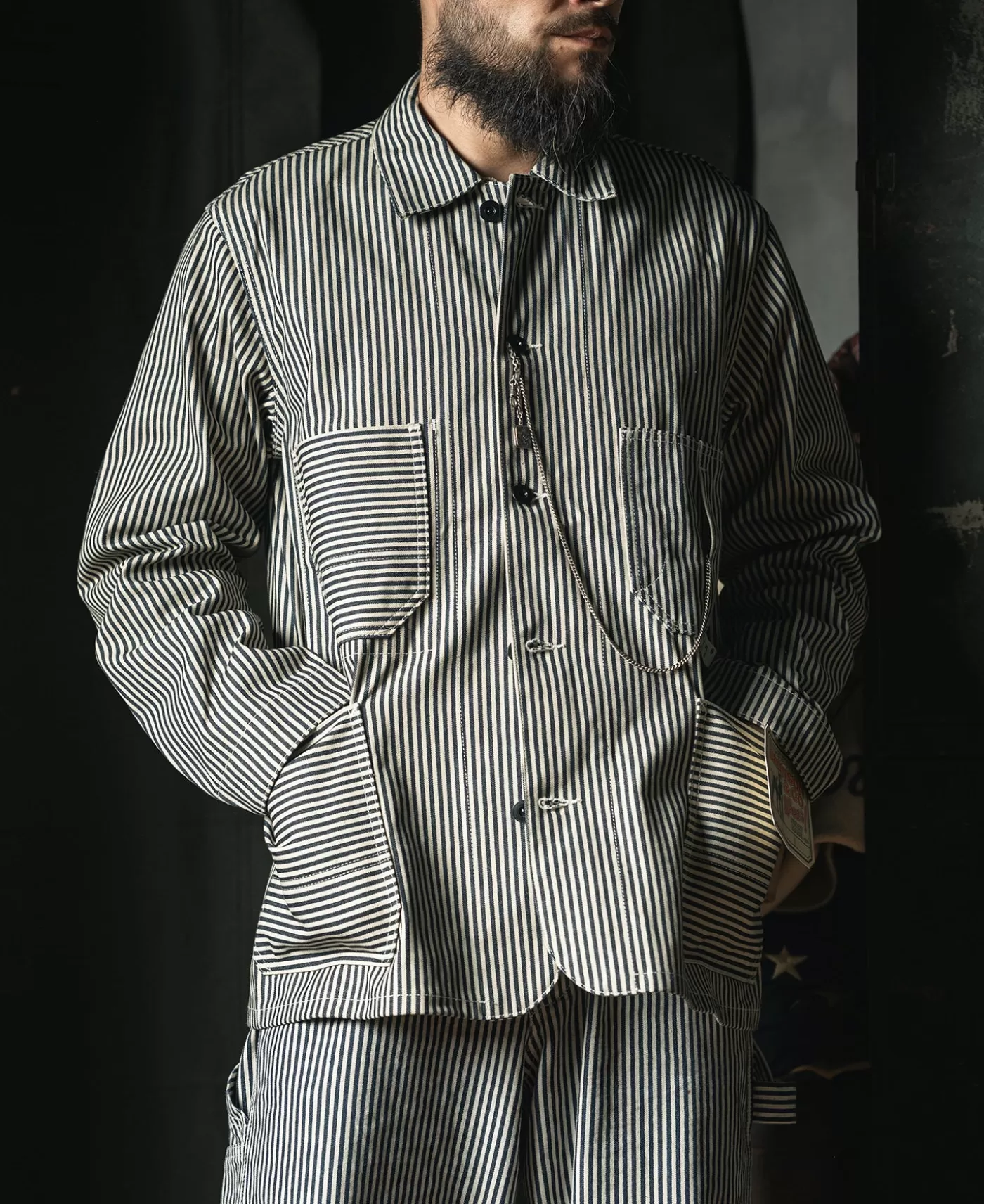 lot__express_stripe_chore_coat_2.webp Cheap Lot 422 Express Stripe Chore Coat Jackets & Coats