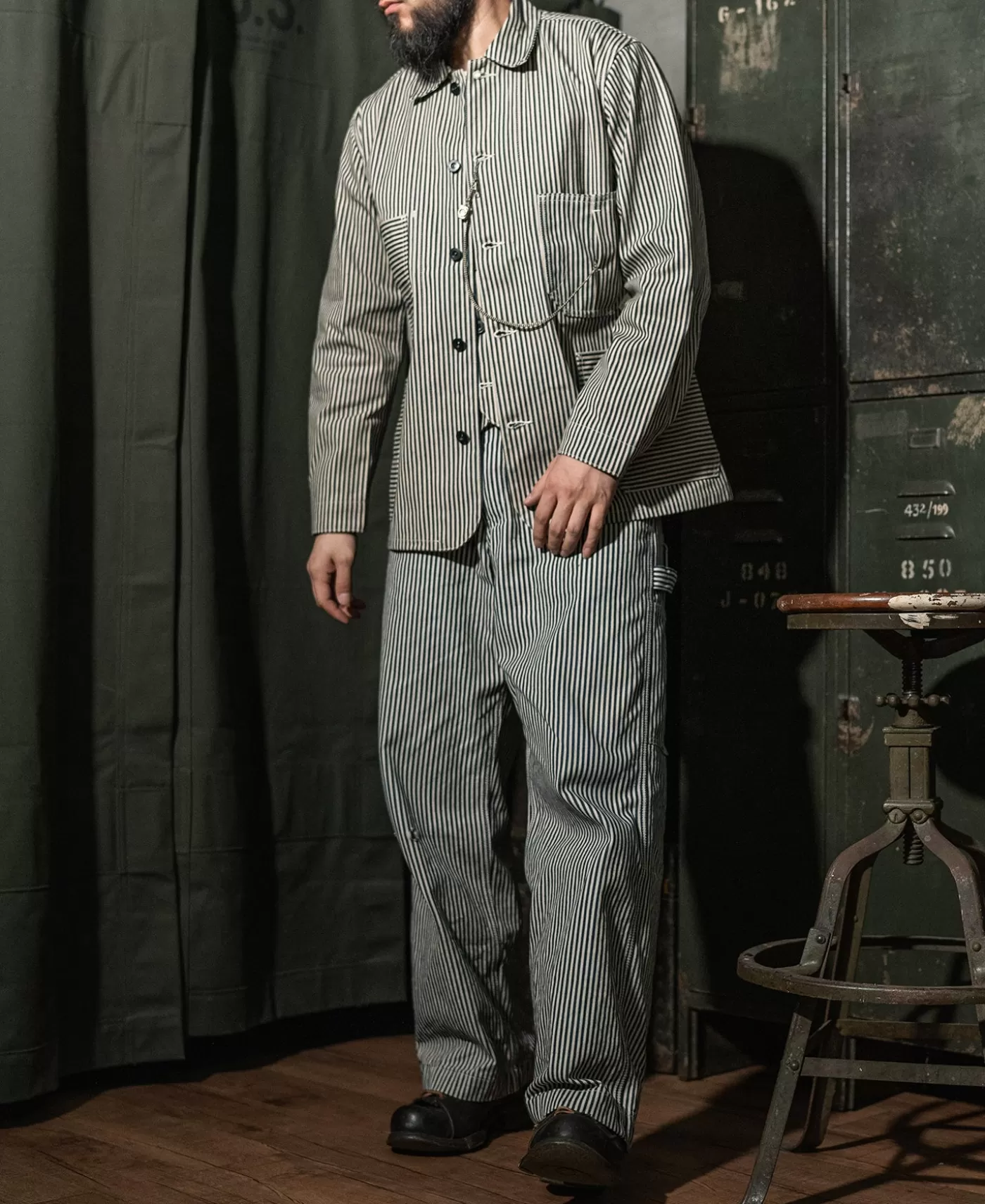 lot__express_stripe_chore_coat_5.webp Cheap Lot 422 Express Stripe Chore Coat Jackets & Coats