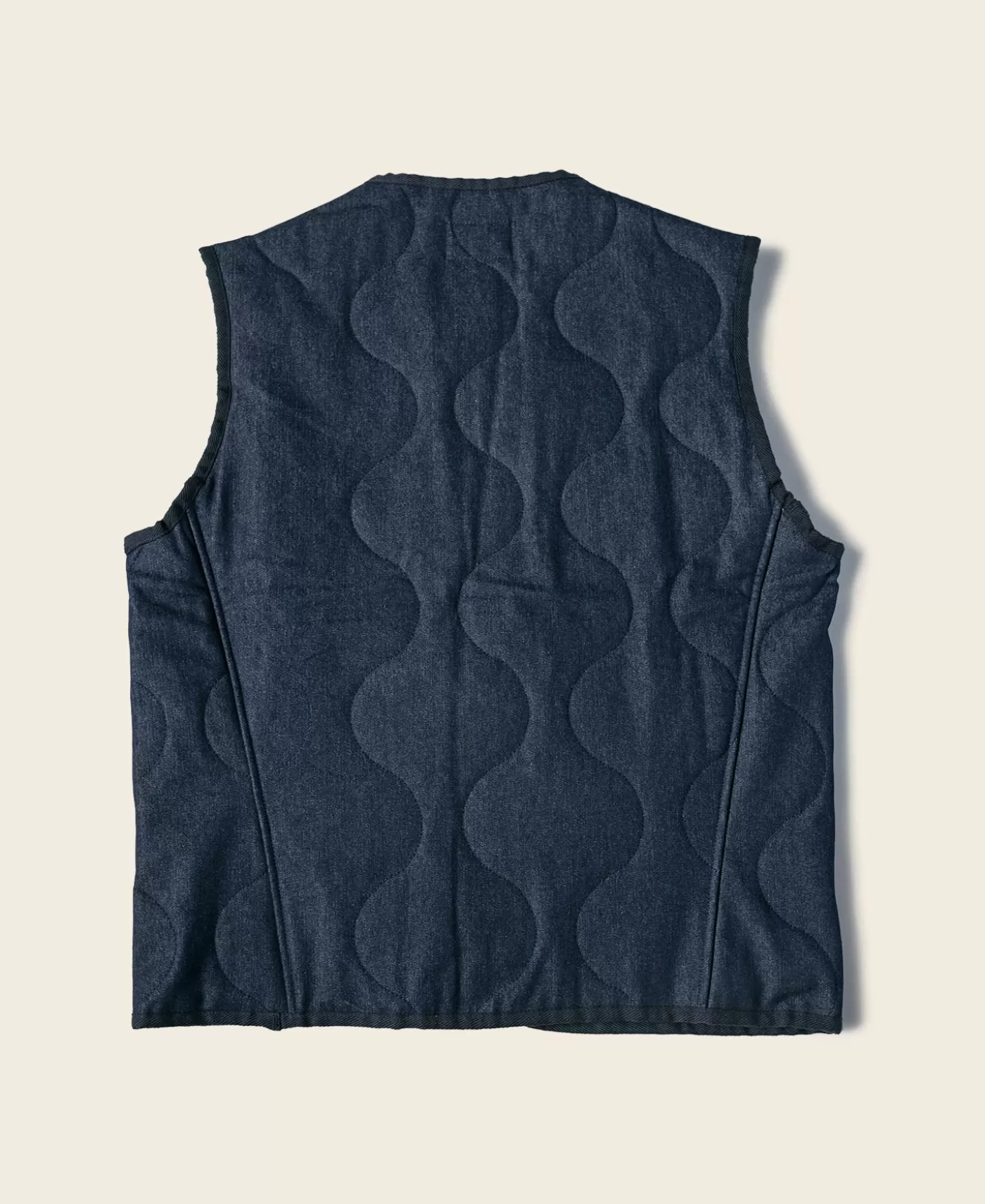 New Military Style Quilted Padded Denim Vest - Vests