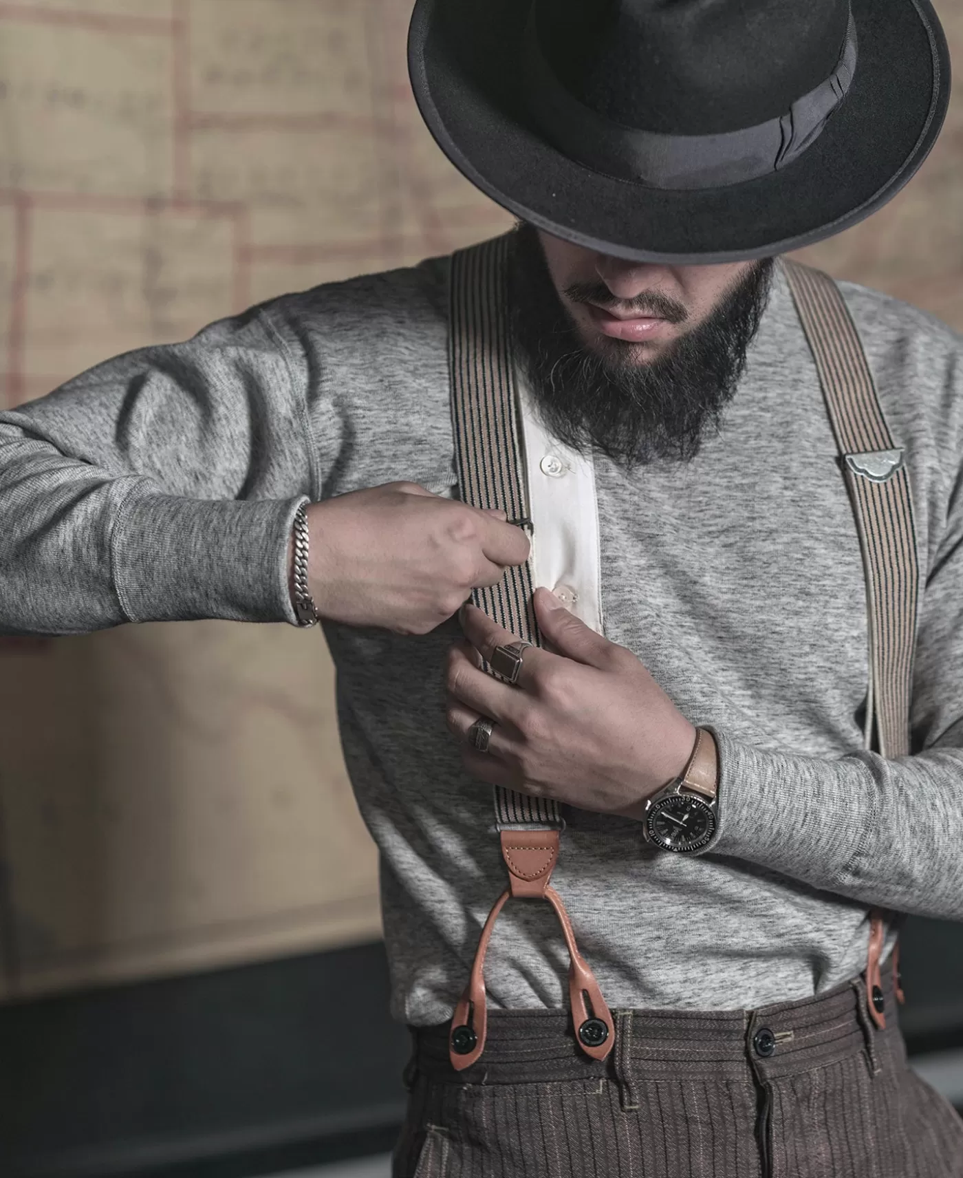 oldtime_yback_leather_button_suspenders__blueyellow_stripe_3.webp Store Old-Time Y-Back Leather Button Suspenders - Others