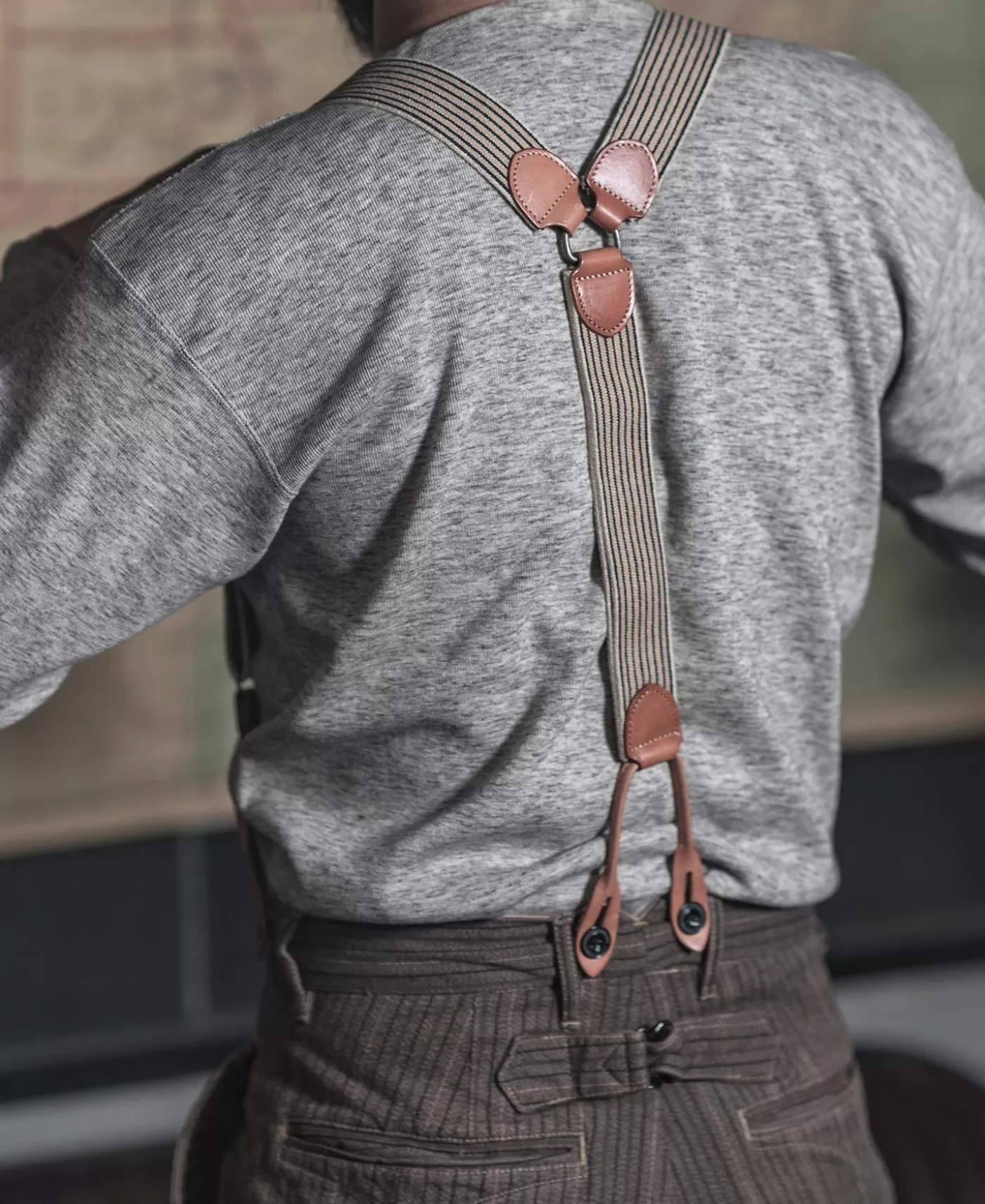 oldtime_yback_leather_button_suspenders__blueyellow_stripe_5.webp Store Old-Time Y-Back Leather Button Suspenders - Others