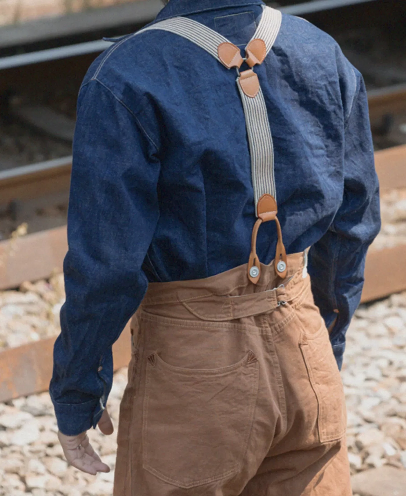 oldtime_yback_leather_button_suspenders__khaki_stripe_3.webp Hot Old-Time Y-Back Leather Button Suspenders - Others