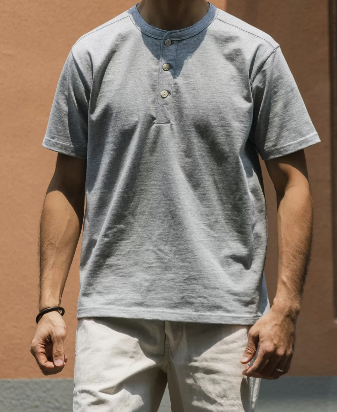 oz_cotton_short_sleeve_henley_tshirt__gray_4.webp Outlet 10.6 oz Cotton Short Sleeve Henley T-Shirt - Short Sleeve T-Shirts | Henleys
