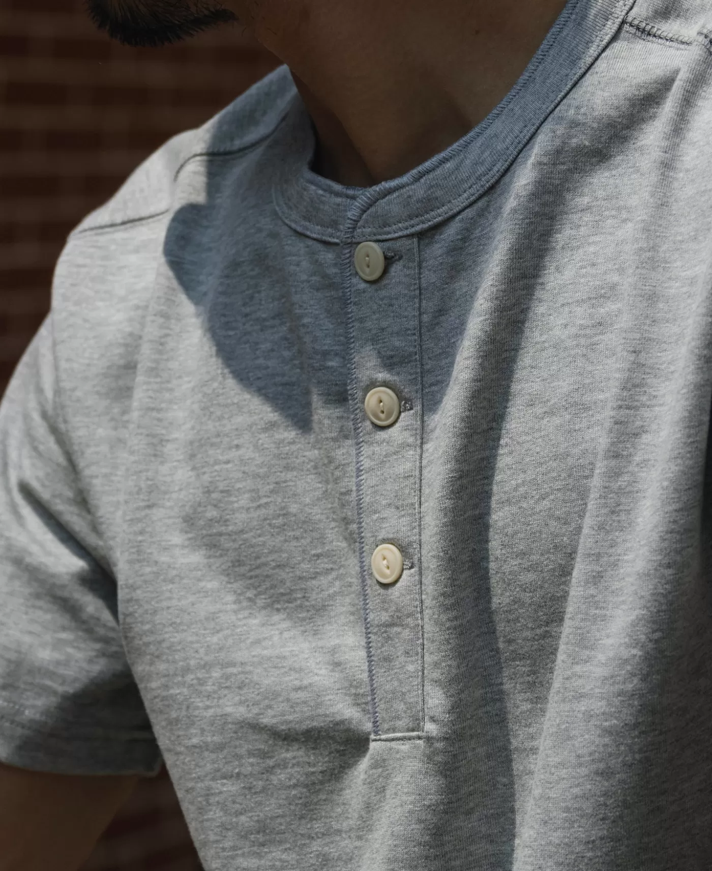 oz_cotton_short_sleeve_henley_tshirt__gray_5.webp Outlet 10.6 oz Cotton Short Sleeve Henley T-Shirt - Short Sleeve T-Shirts | Henleys