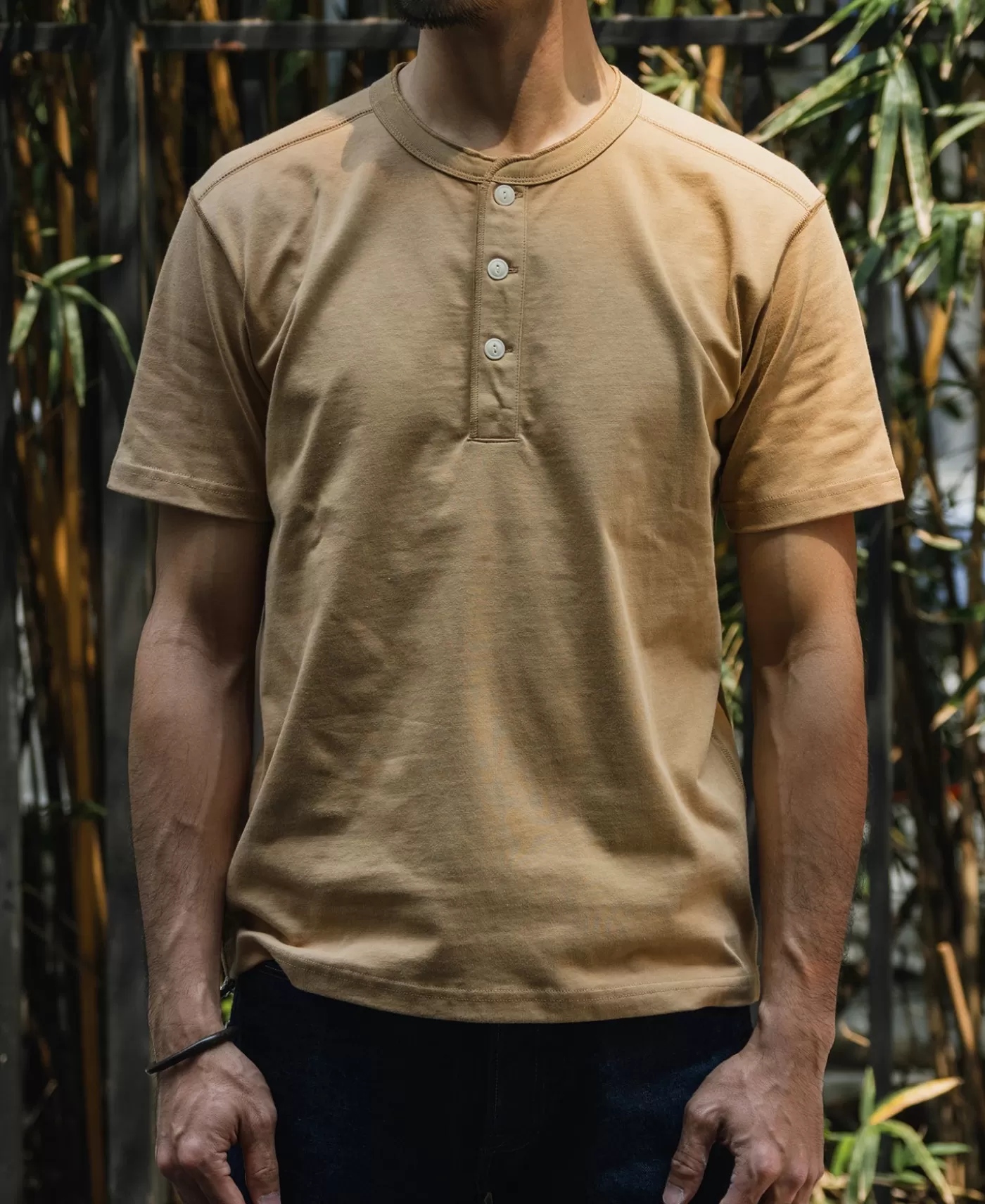 oz_cotton_short_sleeve_henley_tshirt__khaki_3.webp Best Sale 10.6 oz Cotton Short Sleeve Henley T-Shirt - Short Sleeve T-Shirts | Henleys