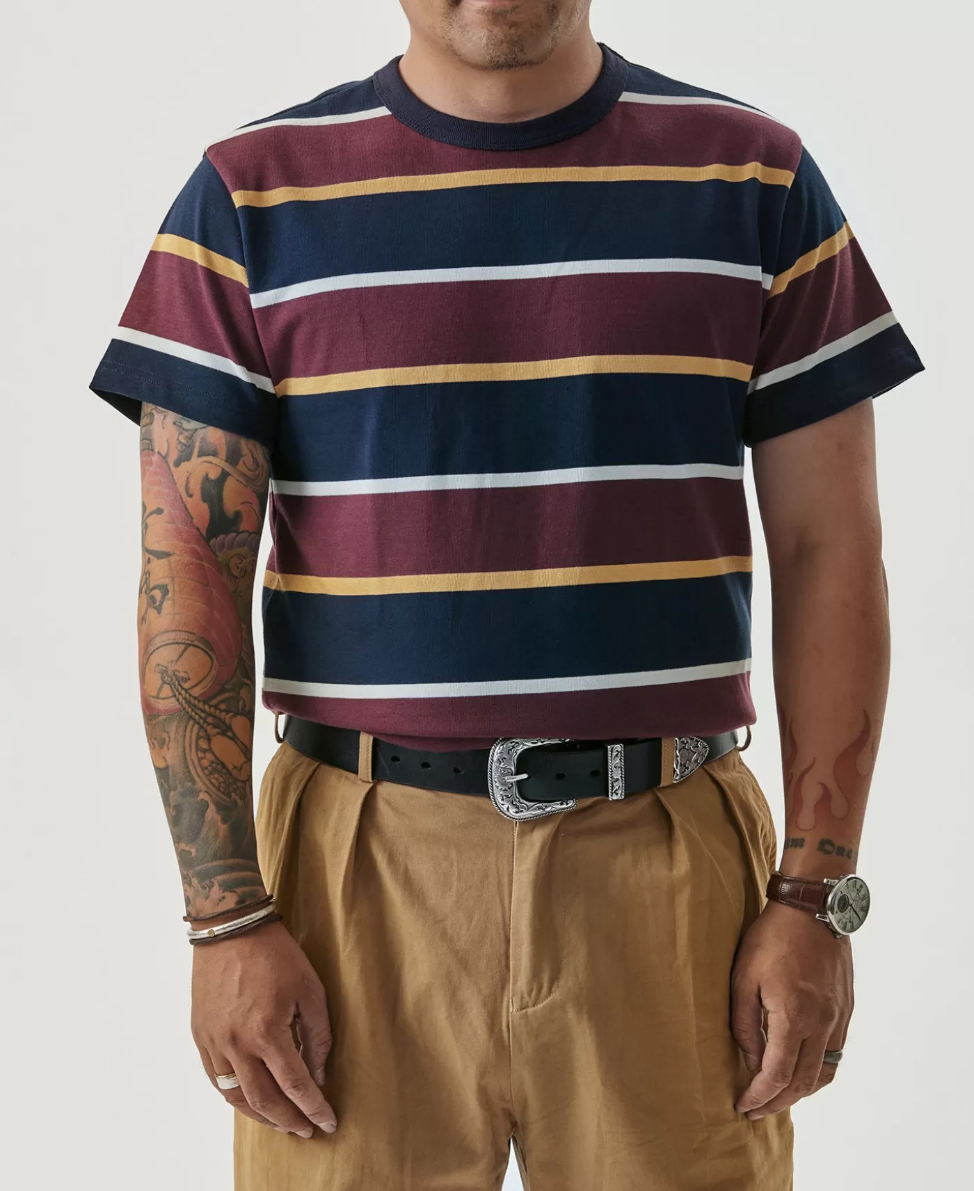 oz_ivy_style_striped_tshirt__burgundy_rednavy_3.webp Discount 9.8 oz IVY Style Striped T-Shirt - Short Sleeve T-Shirts