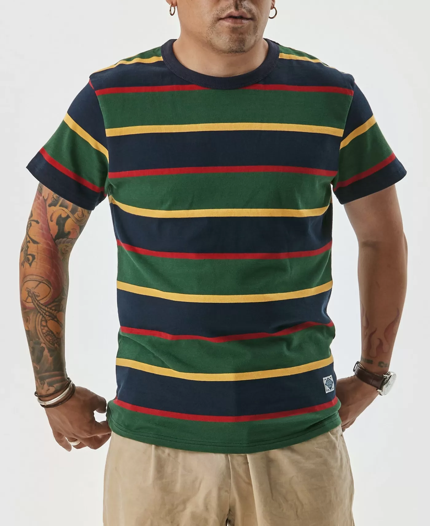 oz_ivy_style_striped_tshirt__navygreen_4.webp Hot 9.8 oz IVY Style Striped T-Shirt - Short Sleeve T-Shirts