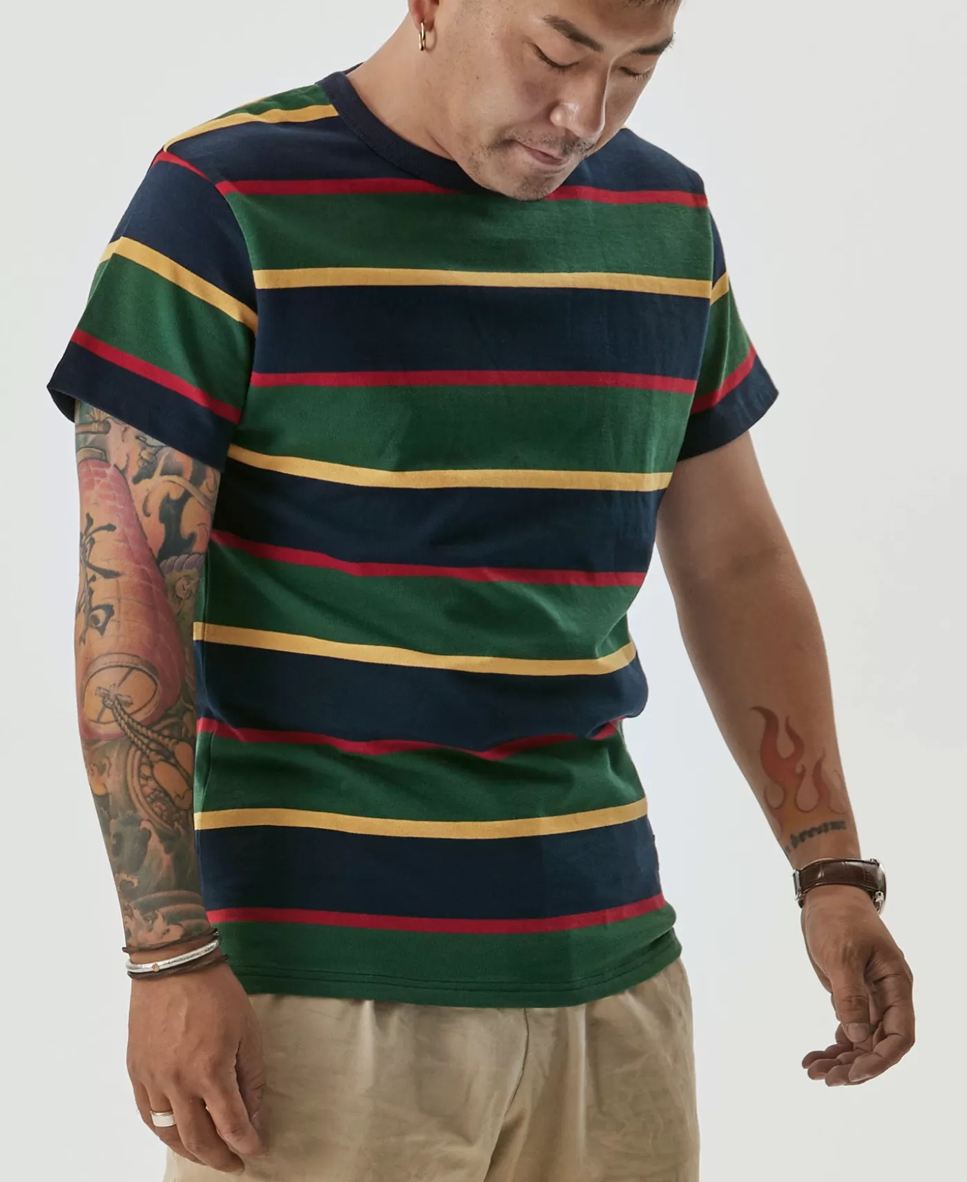 oz_ivy_style_striped_tshirt__navygreen_5.webp Hot 9.8 oz IVY Style Striped T-Shirt - Short Sleeve T-Shirts