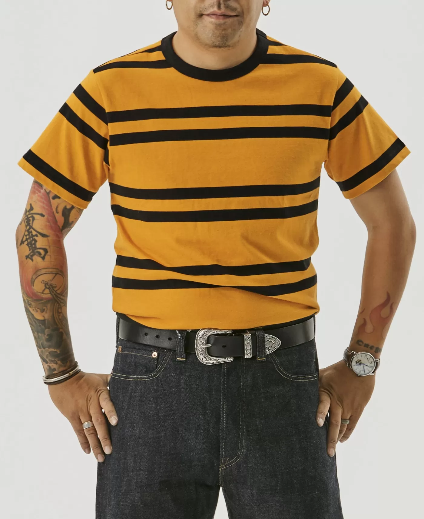 oz_ivy_style_striped_tshirt__yellowblack_3.webp Hot 9.8 oz IVY Style Striped T-Shirt - Short Sleeve T-Shirts