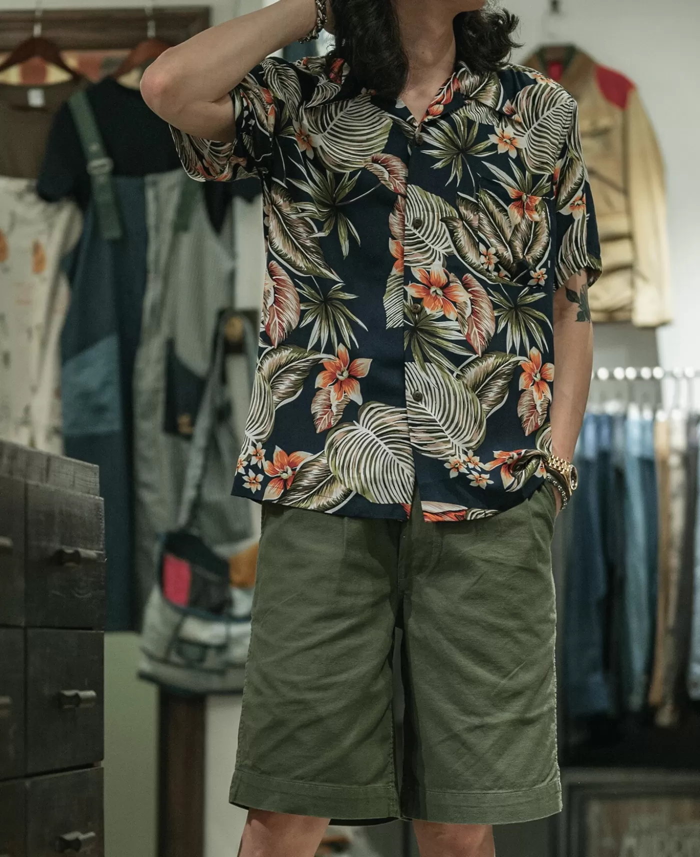 plants__flowers_pattern_aloha_shirt__navy_2.webp Discount Plants & Flowers Pattern Aloha Shirt - Hawaiian Shirts | Short Sleeve Shirts