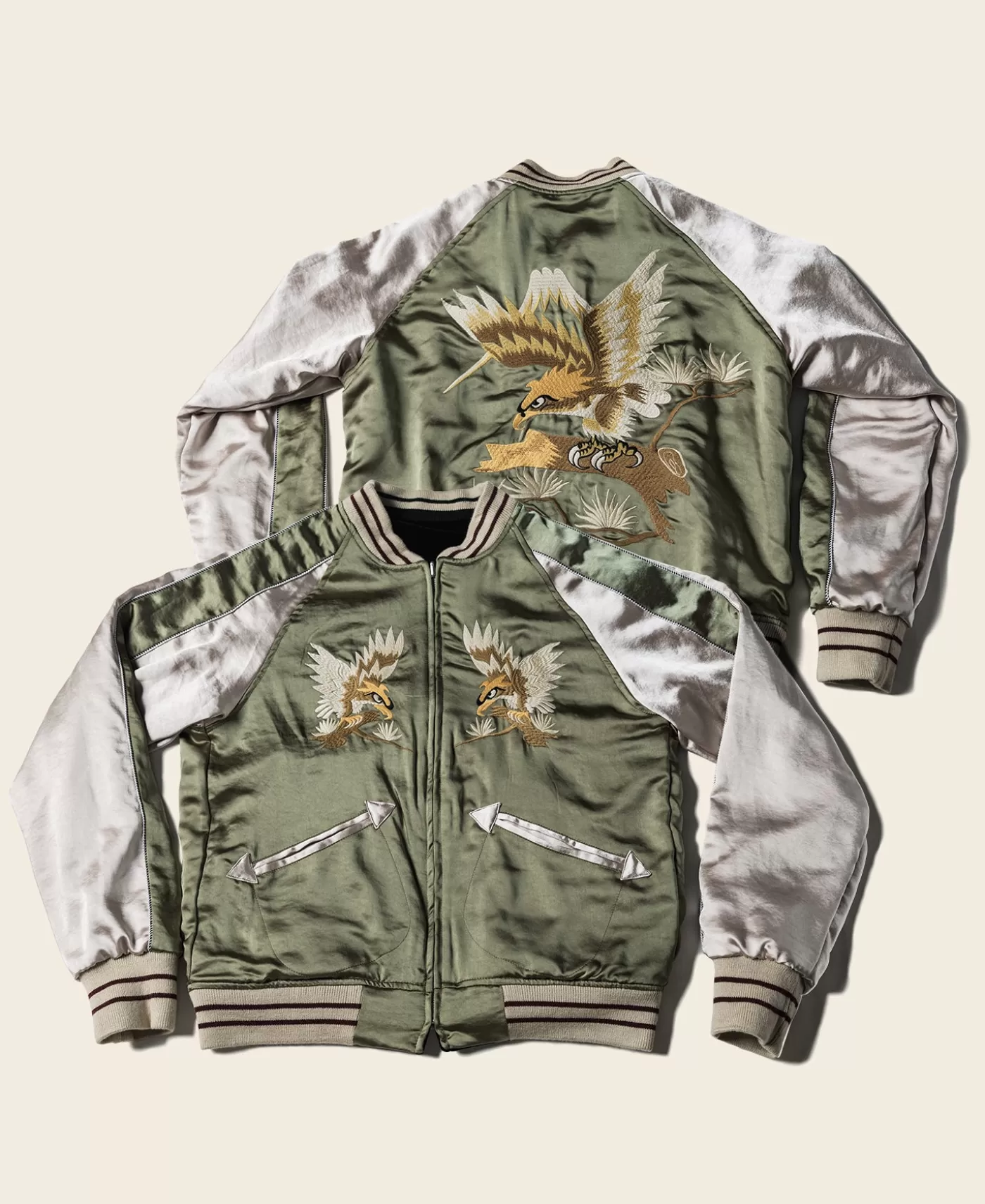 Cheap 1950s Reversible Acetate Souvenir Jacket - Falcon × Tiger Jackets & Coats