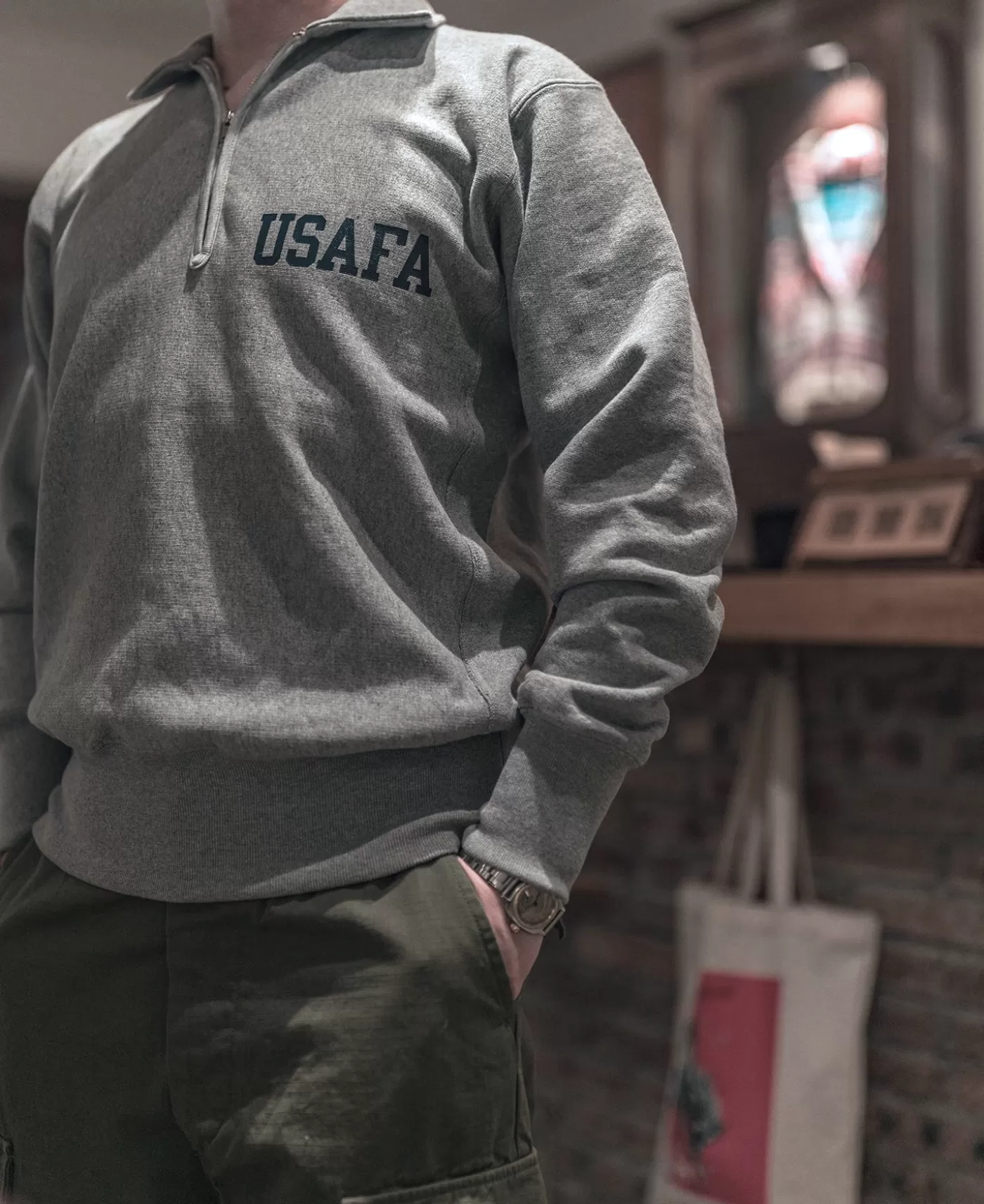 s_usafa_reverse_weave_halfzip_sweatshirt__gray_4.webp Sale 1950s USAFA Reverse Weave Half-Zip Sweatshirt - Sweatshirts & Hoodies