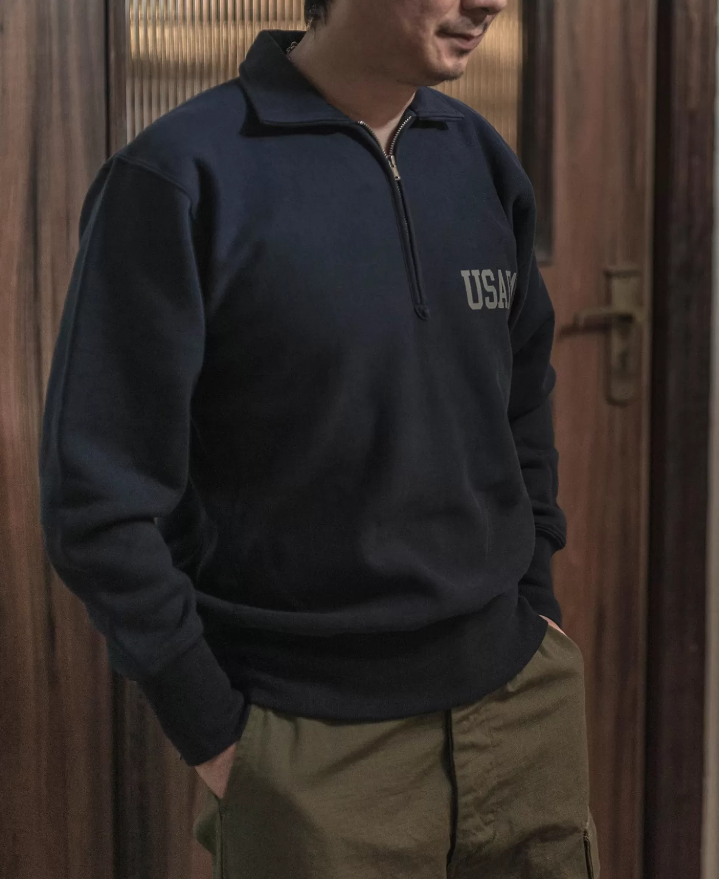 s_usafa_reverse_weave_halfzip_sweatshirt__navy_3.webp Fashion 1950s USAFA Reverse Weave Half-Zip Sweatshirt - Sweatshirts & Hoodies