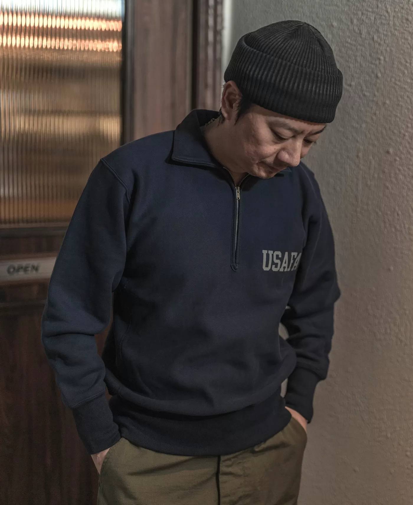 s_usafa_reverse_weave_halfzip_sweatshirt__navy_4.webp Fashion 1950s USAFA Reverse Weave Half-Zip Sweatshirt - Sweatshirts & Hoodies