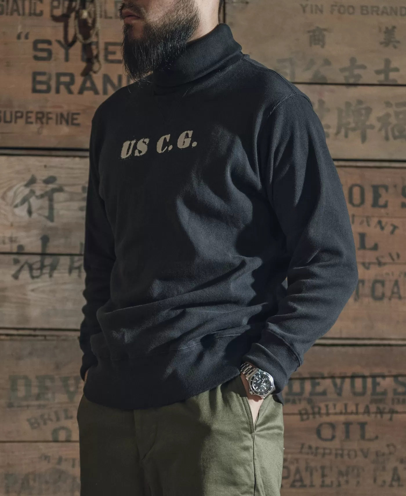 s_uscg_turtleneck_thermal__black_4.webp Best Sale 1930s USCG Turtleneck Thermal - Long Sleeve T-Shirts | Underwear