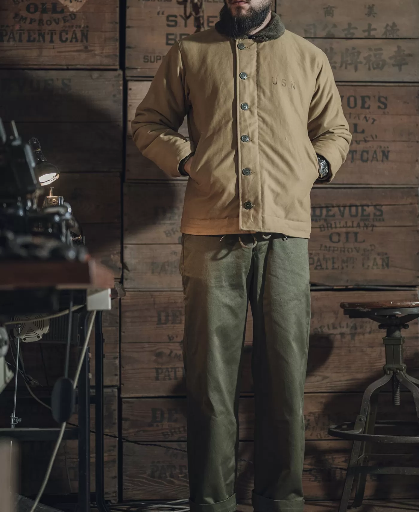 s_usn_rd_type_n_woolen_deck_jacket__khaki_stencil_4.webp Store 1940s USN 3rd Type N-1 Woolen Deck Jacket - Stencil Jackets & Coats