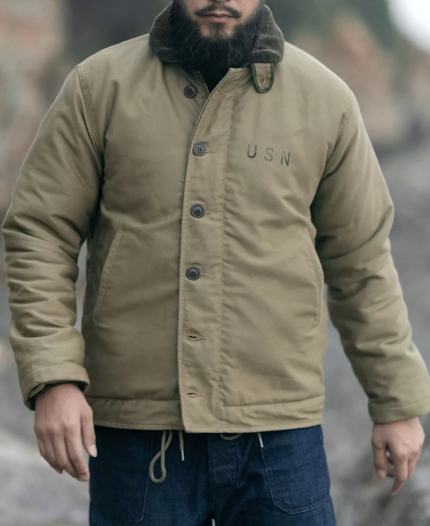 s_usn_rd_type_n_woolen_deck_jacket__khaki_stencil_5.webp Store 1940s USN 3rd Type N-1 Woolen Deck Jacket - Stencil Jackets & Coats