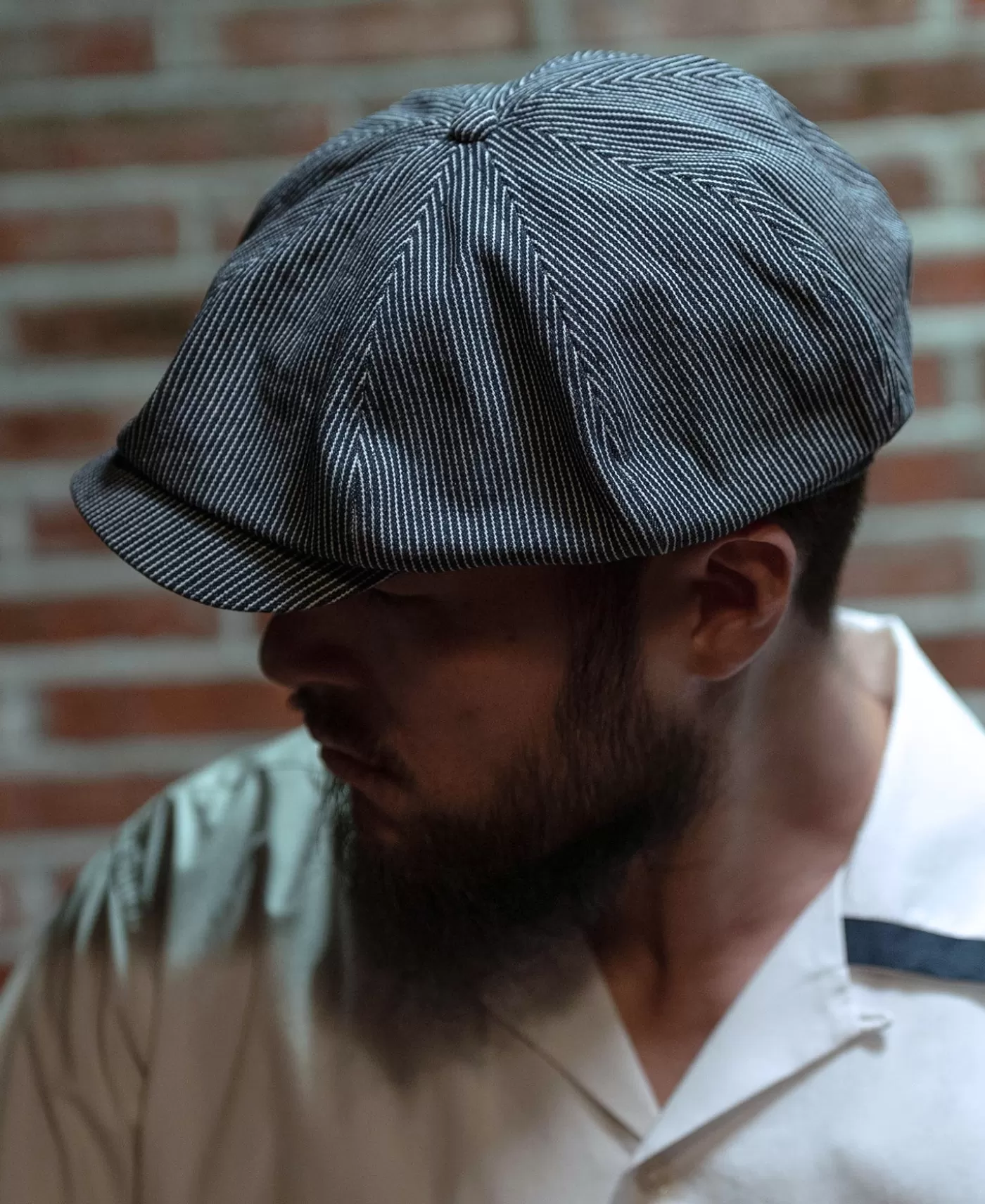 striped_denim_newsboy_cap_5.webp Outlet Denim Newsboy Cap Hats & Caps