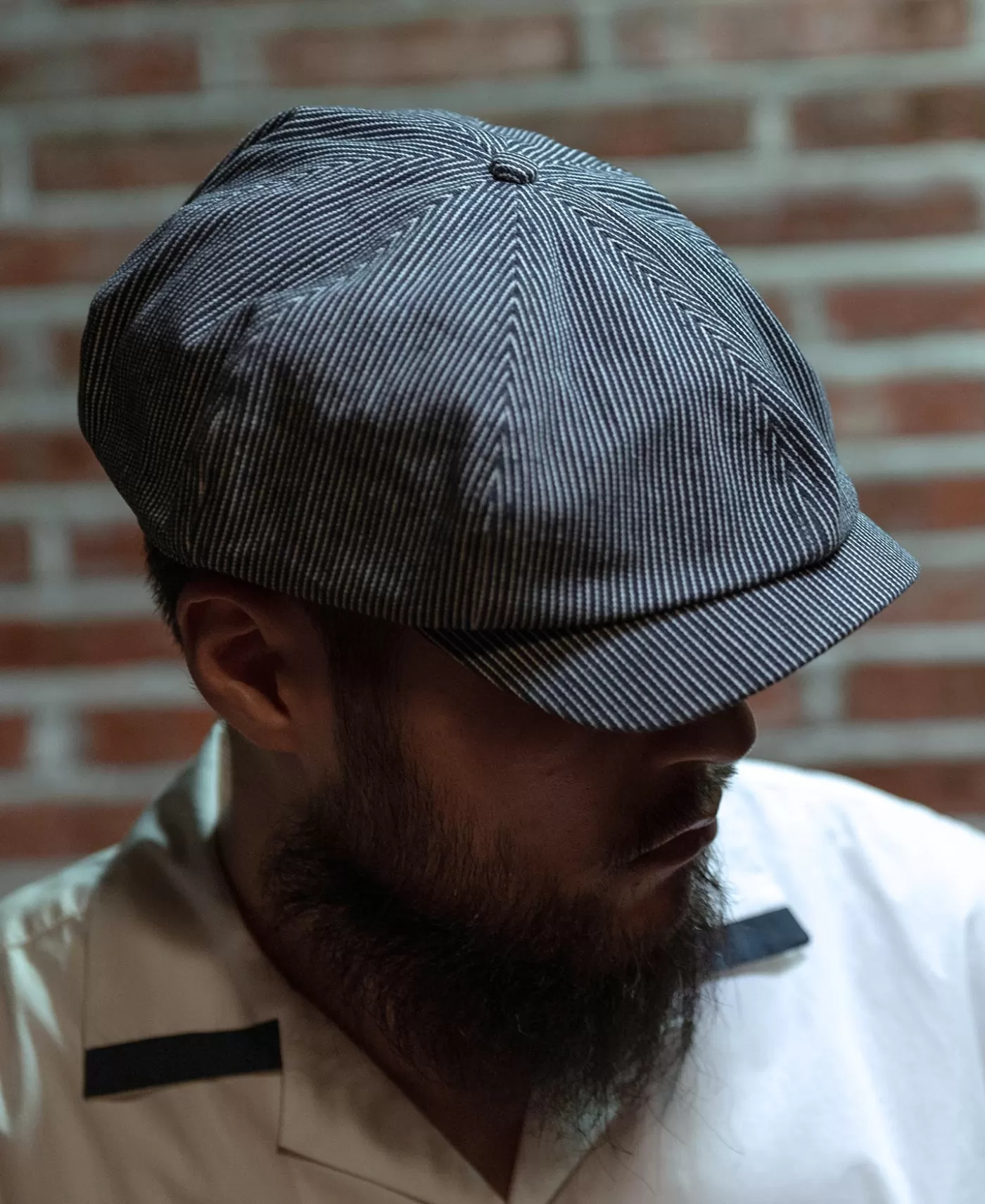 striped_denim_newsboy_cap_6.webp Outlet Denim Newsboy Cap Hats & Caps