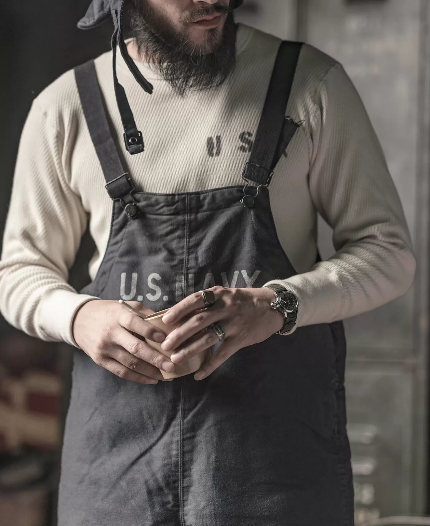 us_naval_raschel_knitting_waffle_thermal_shirt_2.webp Online US Naval Raschel Knitting Waffle Thermal Shirt Long Sleeve T-Shirts | Underwear