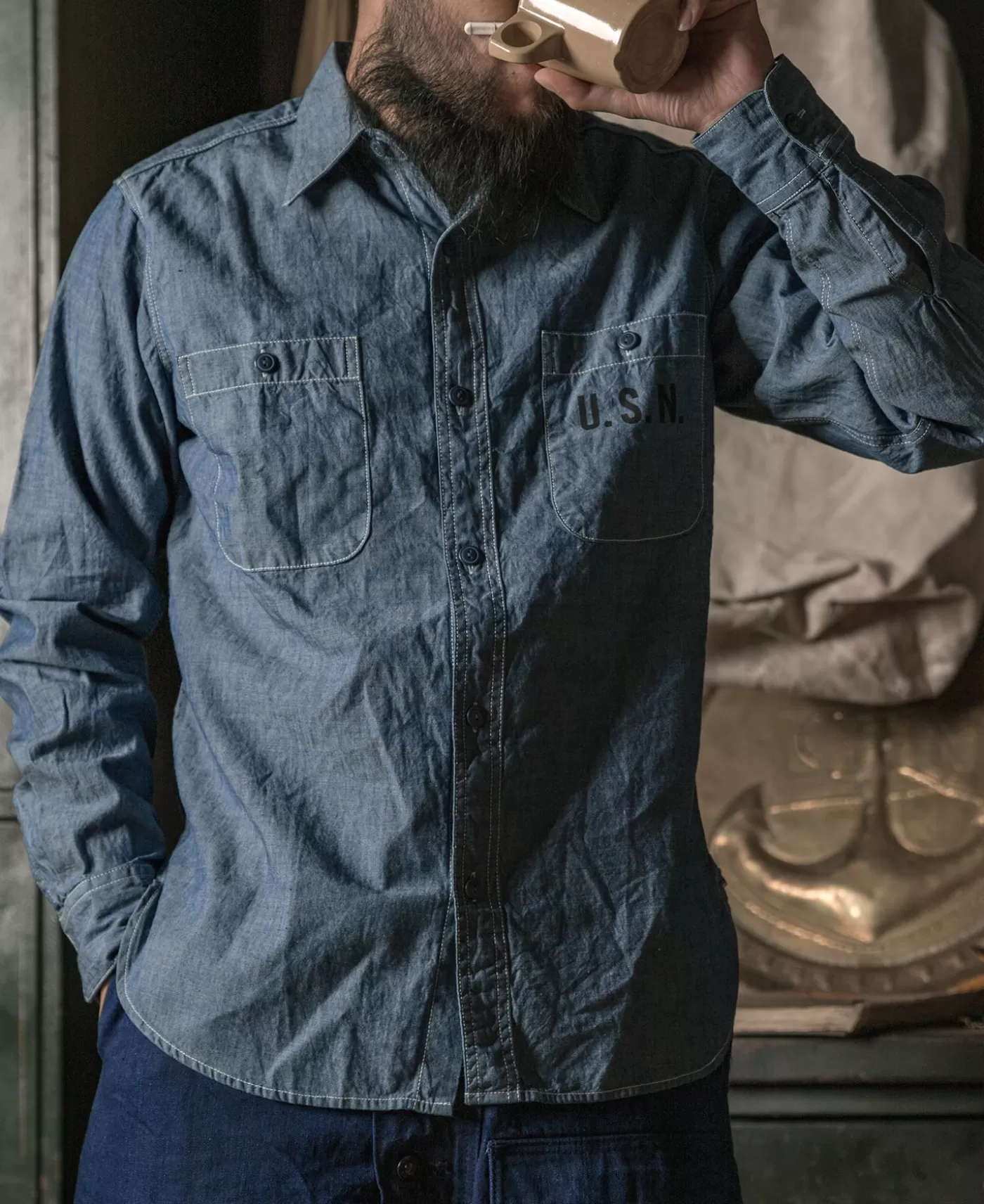 usn_chambray_shirt_3.webp Cheap U.S.N. Chambray Shirt Long Sleeve Shirts